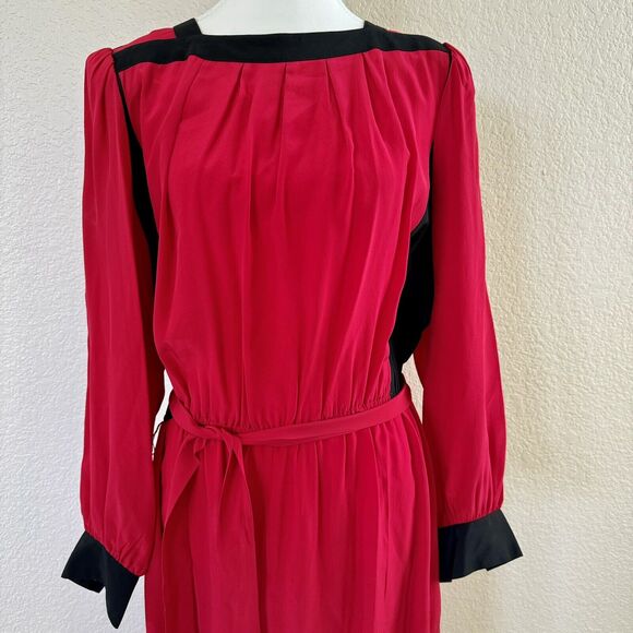 Vintage Horchow Sz 12 Dress 100% Silk Red With Black Accents Drop Waist Sh Pads - Picture 2 of 16